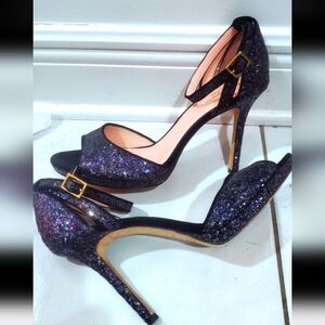 RARE Kate Spade Franklin Midnight Confetti Glitter Ankle Strap Heels Size 10